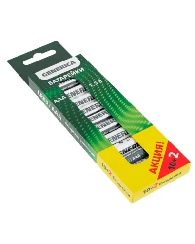 Батарейка Alkaline LR03/AAA GENERICA (12 шт) ПРОМО (ABT-LR03-ST-B12-G). Батарейка щелочная. IEK в Благовещенске