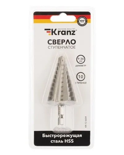 Сверло по металлу ступенчатое 9,0-36,0 мм 110 mm 62 HRC Kranz (KR-12-6604): Сверло по металлу шлифованное в Благовещенске