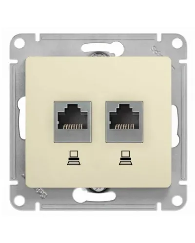 Glossa розетка RJ11+RJ45, 2-местная, кат. 5Е, скрытой установки, механизм, бежевый (GSL000285). Розетка компьютерная + телефонная. Systeme Electric в Благовещенске