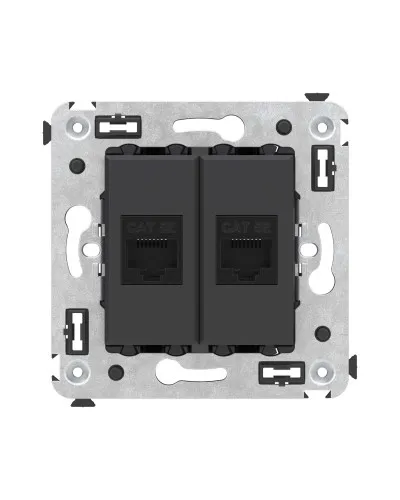 Розетка RJ-45 в стену, кат.5E, Avanti, двойная, черный матовый (4412664). Розетка компьютерная. ДКС в Благовещенске